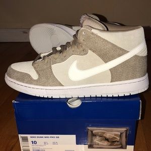 Nike Dunk Mid Pro SB- Khaki/White/Stone/Beige Sz10